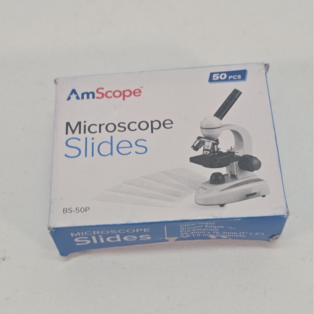 AmScope 50 Pre-Cleaned Blank Microscope Slides Clear Glass Ground Edges 1" X 3"